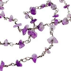 Amethyst Chip Bead Necklace Wire Linked Long Layering Lightweight Stone Jewelry